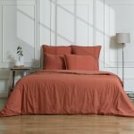 Housse de couette percale de coton rouge toscane 240x220