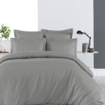 Housse de couette raye rversible en satin gris acier 260x240 cm
