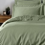 Housse de couette rayée réversible en satin sauge 240x220 cm Housse de couette rayée réversible en satin sauge 240x220 cm