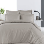 Housse de couette rayée réversible en satin taupe 240x220 cm Housse de couette rayée réversible en satin taupe 240x220 cm