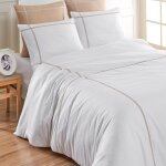 Housse de couette satin de coton 120 fils blanc / moka 260x240 cm