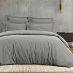 Housse de couette en satin de coton 120 fils gris acier 260x240 cm