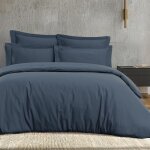 Housse de couette en satin de coton 120 fils marine 260x240 cm Housse de couette en satin de coton 120 fils marine 260x240 cm