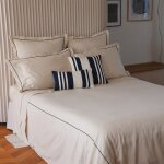 Housse de couette en satin de coton beige et bleu 240x260
