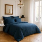 Housse de couette satin de coton bleu marine 260x240 cm Housse de couette satin de coton bleu marine 260x240 cm