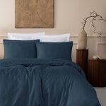 Housse de couette satin coton - tencel 200 fils marine 260x240 cm