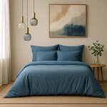 Housse de couette satin lav de coton bio bleu orage 260x240
