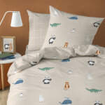 Housse de couette et taie d'oreiller en coton beige 140x200 + 63x63cm