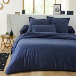 Housse de couette unie en coton bleu nuit 200x200