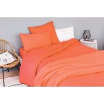 Housse de couette unie en coton lavé orange corail 200x200 cm Housse de couette unie en coton lavé orange corail 200x200 cm