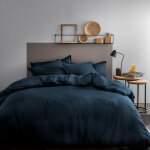 Housse de couette unie en lin lavé bleu marine 260x240cm Housse de couette unie en lin lavé bleu marine 260x240cm