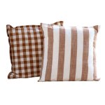 Housse de coussin 100% coton rayures et vichy lourmarin terracotta