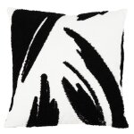 Housse de coussin blanche  motif brod bouclettes noires 40x40