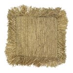 Housse de coussin carrée en raphia naturel avec franges 45cm Housse de coussin carrée en raphia naturel avec franges 45cm