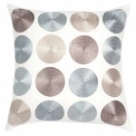 Housse de coussin en coton blanc avec ronds beige et bleu brods 40x40