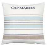 Housse de coussin en coton rayures tisses blanc, bleu, beige 40x40