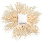 Housse de coussin dco avec franges en raphia coton blanc 160 x 160