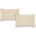 Housses de coussin moelleux imitation fourrure beige - lot de 2 - 40x60