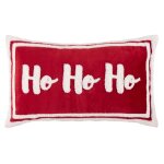 Housse de coussin en velours brillant rouge, brod bouclette blanche 50x30