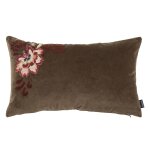 Housse de coussin en velours de coton vert kaki et fleur brode 50x30