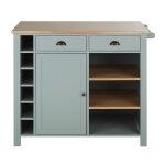 lot central cuisine 2 tiroirs, 1 porte, 1 tagre et 6 niches vert d'eau et beige