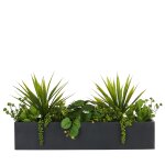Jardinire noire et plantes grasses artificielles vertes