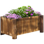 Jardinière piètement demi rondin corps aspect lattes sapin carbonisé Jardinière piètement demi rondin corps aspect lattes sapin carbonisé