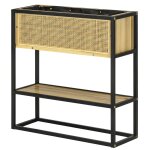 Jardinière sur pied style naturel métal noir sapin verni bambou tressé Jardinière sur pied style naturel métal noir sapin verni bambou tressé