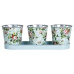 Jardini�re zinc 3 pots imprim� roses multicolore