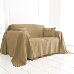 Jet de canap en coton beige ficelle 230x250