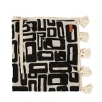 Jet de lit en coton naturel motifs aztques noirs 128x240