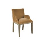 Kenza - fauteuil de table en velours et en bois clout caramel