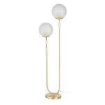 Lampadaire 2 globes en verre dépoli, métal doré et marbre h160 Lampadaire 2 globes en verre dépoli, métal doré et marbre h160