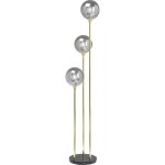 Lampadaire 3 globes en verre, acier dor et marbre h176