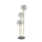Lampadaire 3 globes en verre, acier dor� et marbre h83