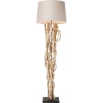 Lampadaire en acacia massif et abat - jour en coton h158