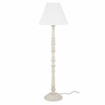Lampadaire en bois de manguier et abat jour en lin et coton blanc Lampadaire en bois de manguier et abat jour en lin et coton blanc