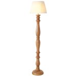 Lampadaire bois de manguier et abat - jour pliss blanc 40x40x176cm