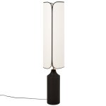 Lampadaire en cramique noire et abat - jour en polyester recycl blanc et biais noir h140