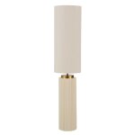 Lampadaire en cramique strie et mtal dor, abat - jour en tissu beige crme h133