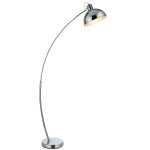 Lampadaire courbé en métal argenté avec abat - jour chromé Lampadaire courbé en métal argenté avec abat - jour chromé