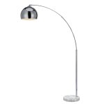 Lampadaire courb en mtal argent avec abat - jour chrom