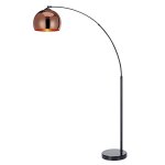 Lampadaire courbé en métal cuivré avec base imitation marbre Lampadaire courbé en métal cuivré avec base imitation marbre
