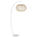 Lampadaire en mtal blanc abat - jour en rotin tress main h181