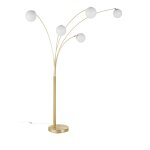 Lampadaire en mtal dor et 5 globes blancs opaques h202