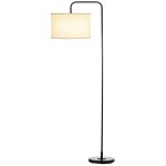 Lampadaire no - rtro h. 163cm acier noir abat - jour aspect lin blanc