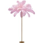 Lampadaire en plumes roses et acier dor h165