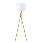 Lampadaire trpied en bambou abat - jour blanc h154