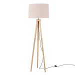Lampadaire tr�pied en bois de manguier et abat - jour en lin beige h150