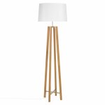 Lampadaire trépied en bois de platane et abat - jour blanc h160 Lampadaire trépied en bois de platane et abat - jour blanc h160